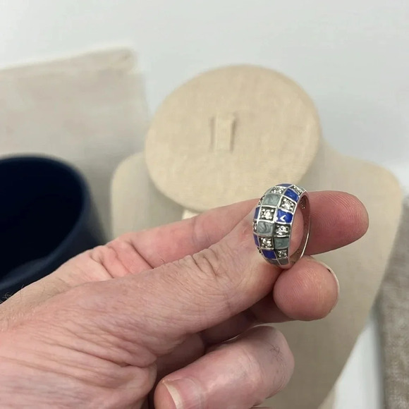 💍 Ross Simons Diamonique Blue Enamel Checkerboard Ring - Picture 15 of 16